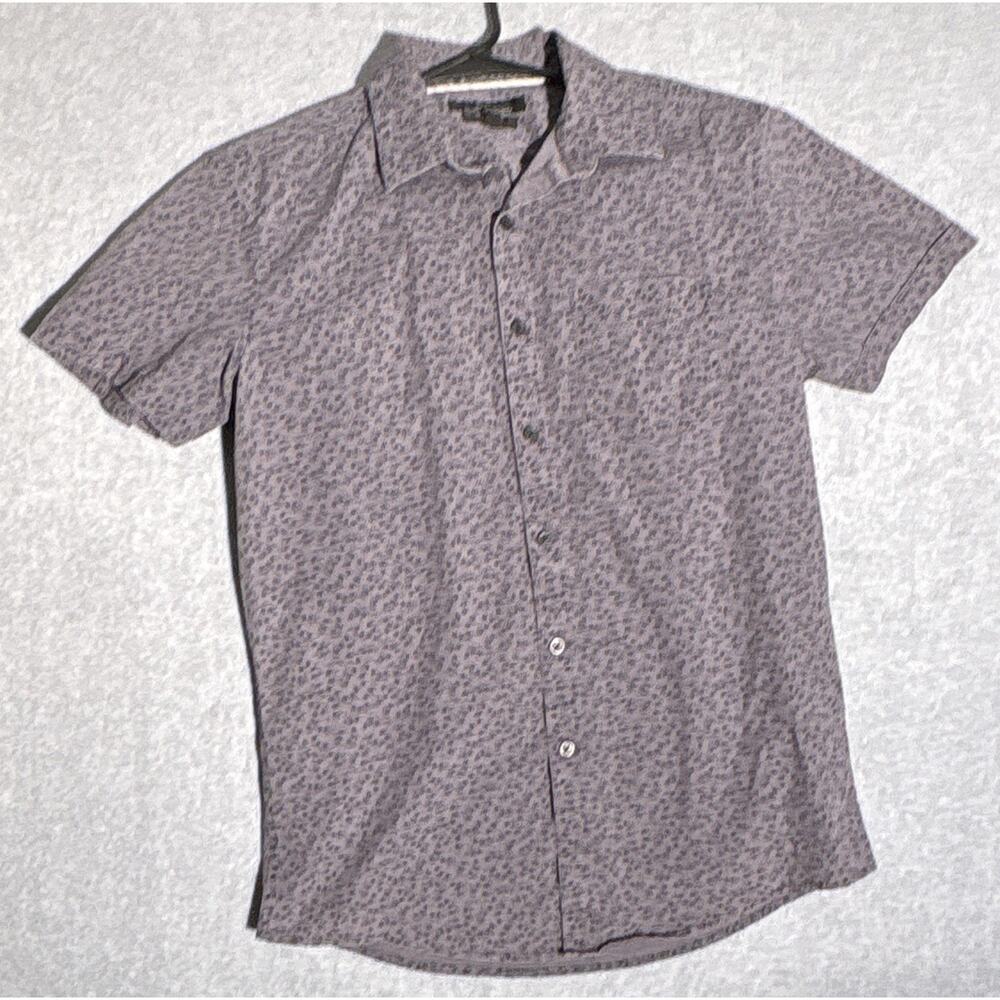 Marc Anthony Men’s S Gray Floral Slim Fit Point Collar Stretch Button-Up